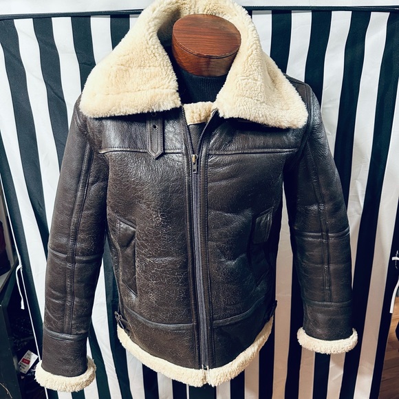 Vintage Aviator Bomber Type B-3 Style Shearling Leather Jacket - Picture 5 of 11